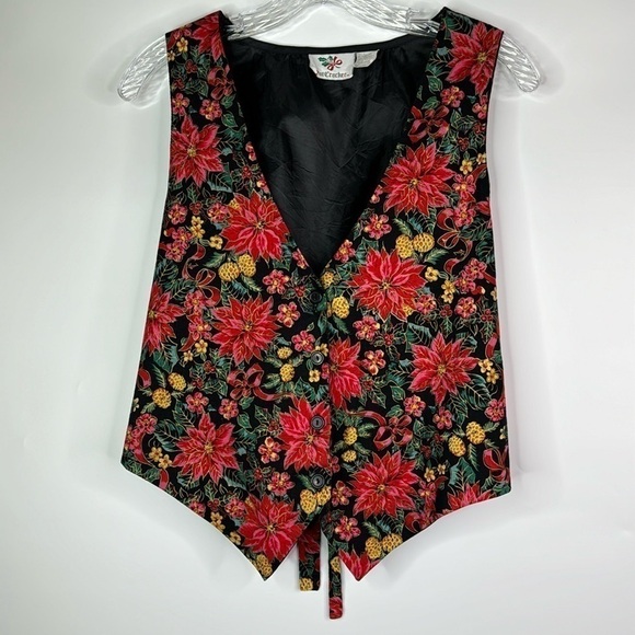 Vintage Nutcracker Christmas Poinsettia Vest Large - Picture 1 of 8